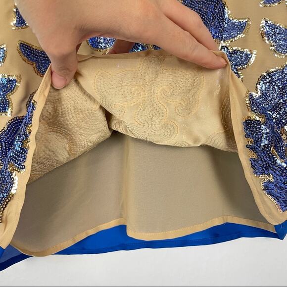 Tracy Reese Neiman Marcus + Target | Tan with Blue Sequins Relaxed Fit Blouse - Picture 8 of 14